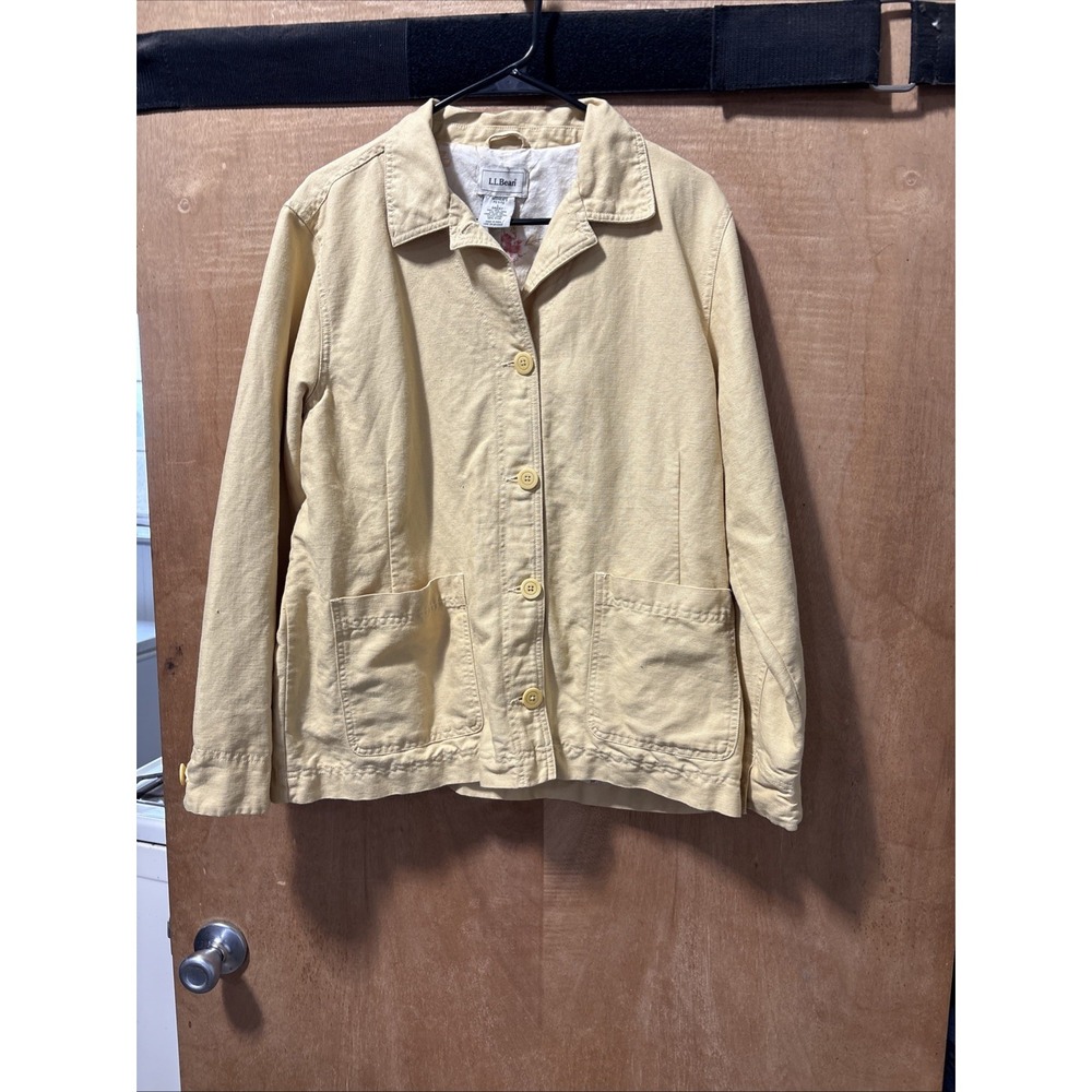 LL Bean Women's Button Up‎ Yellow Jacket Large Petite With Pockets